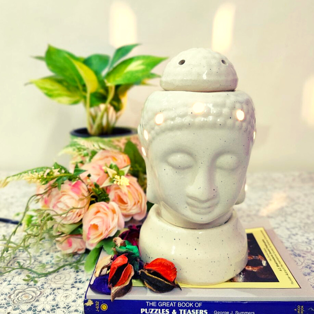 Homefrills Electric Ceramic Buddha Aroma Diffuser with 10ml Aroma Oil for Home/Office & Spa Air Purifier and Freshener for Aromatherapy/Oil Burners (20x11x11cm) ( Buddha Diffuser with 10ml Aroma Oil )